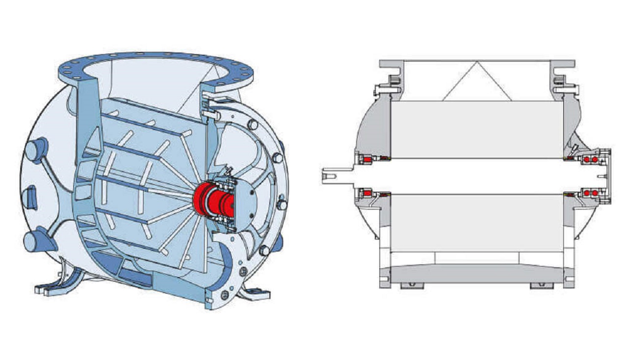 Шлюзовые питатели Coperion_ схема с лопастным ротором и фланцевыми соединениями