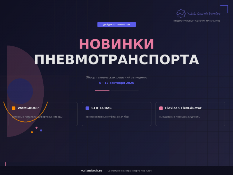 Новинки пневмотранспорта за неделю 5–12 сентября 2026 года