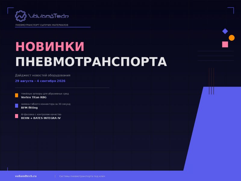 Новинки пневмотранспорта: обзор технических решений за неделю 29.08–04.09.2026